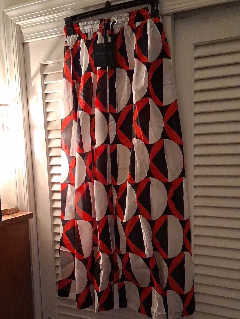 NWT - Cynthia Rowley Red, Black & White Geometric Maxi Skirt